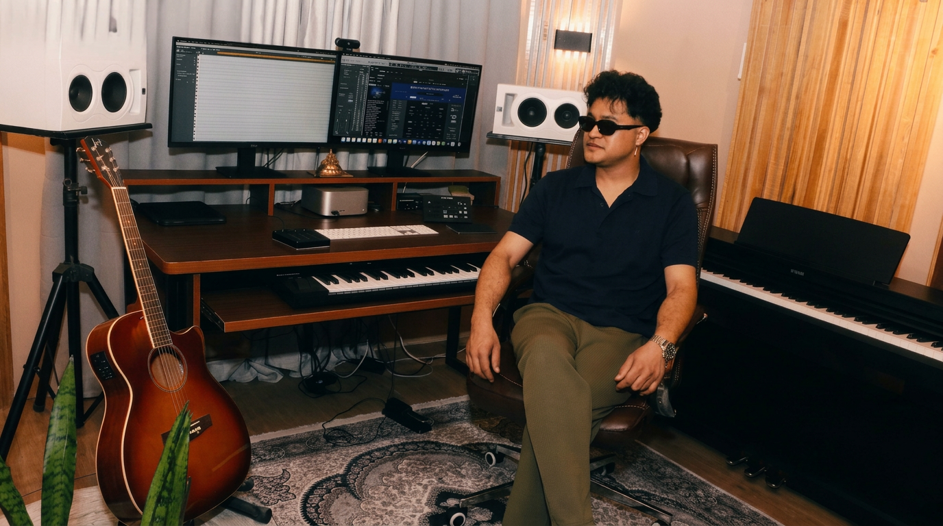 Utpal Kandel in his recording studio
